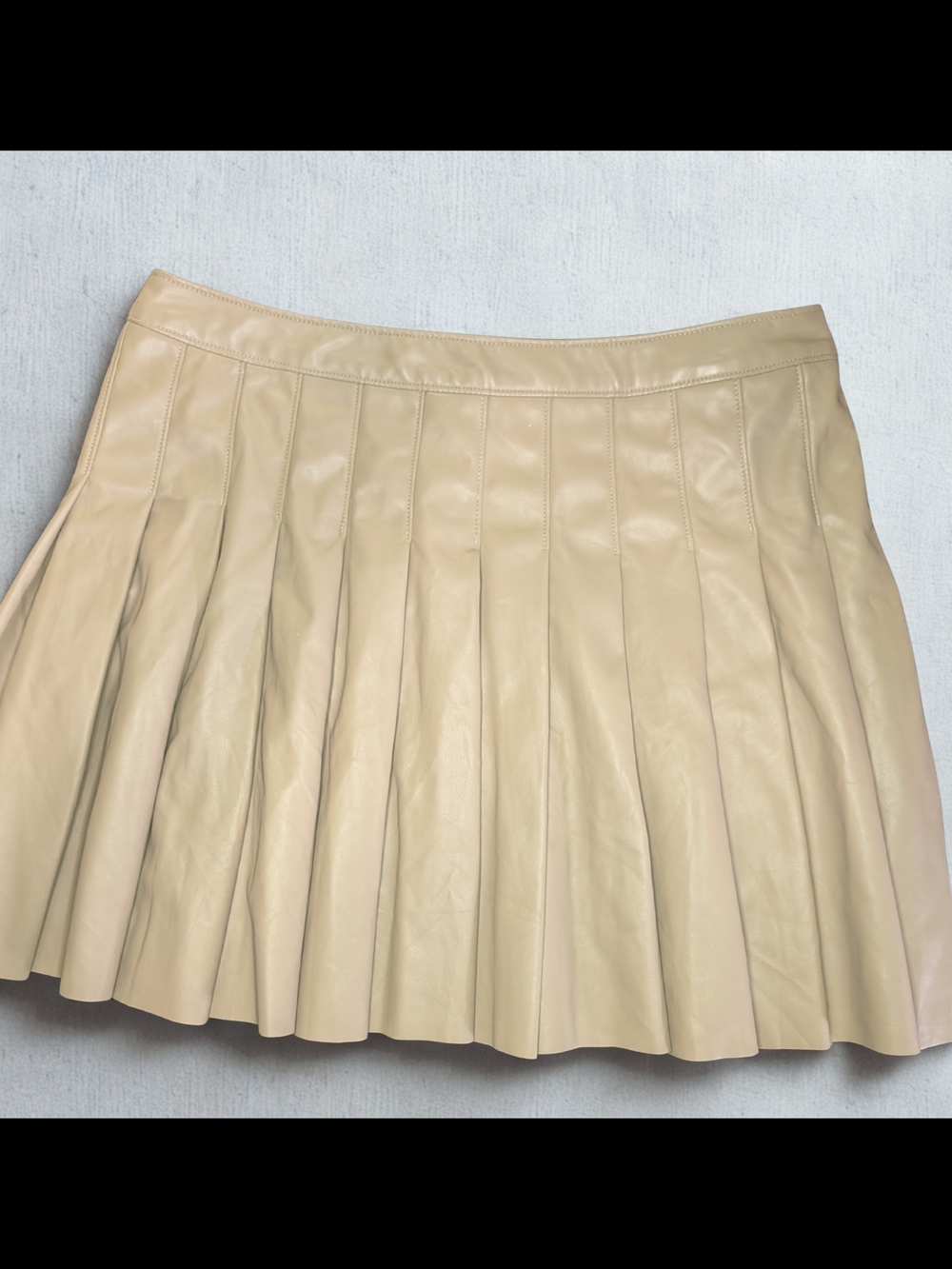 Topshop Pleated Faux Leather Mini Skirt in Beige